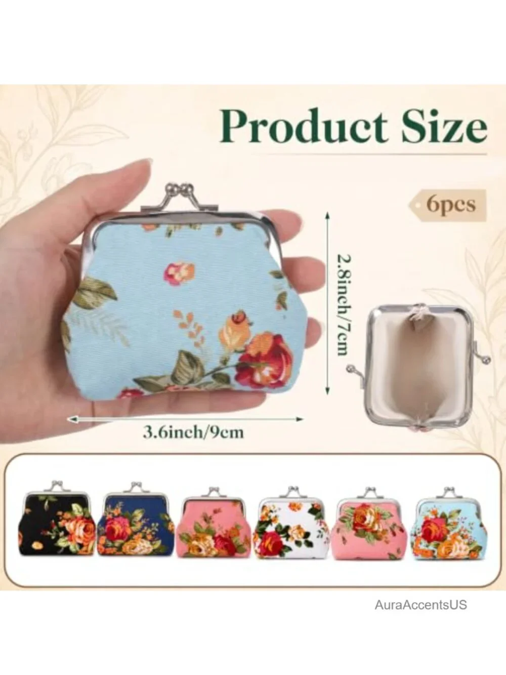 Vintage Kiss Lock Coin Purse Set of 6 Floral Small Change Wallet